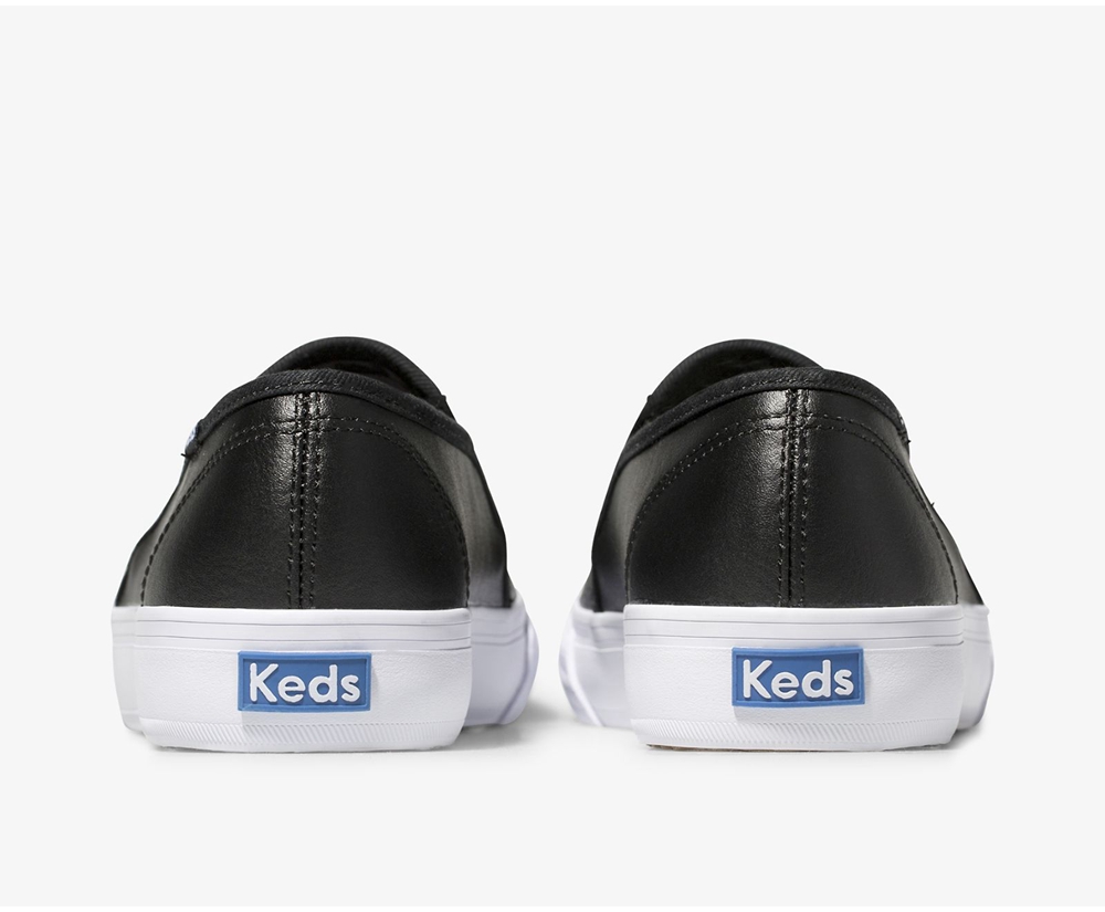 Slip Ons Keds Mujer Negros - Double Decker Perf Cuero - 4873-ZUXFL